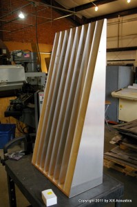 The Acoustic Ramp™ V1.0 front view on the bench at Redco's machine shop